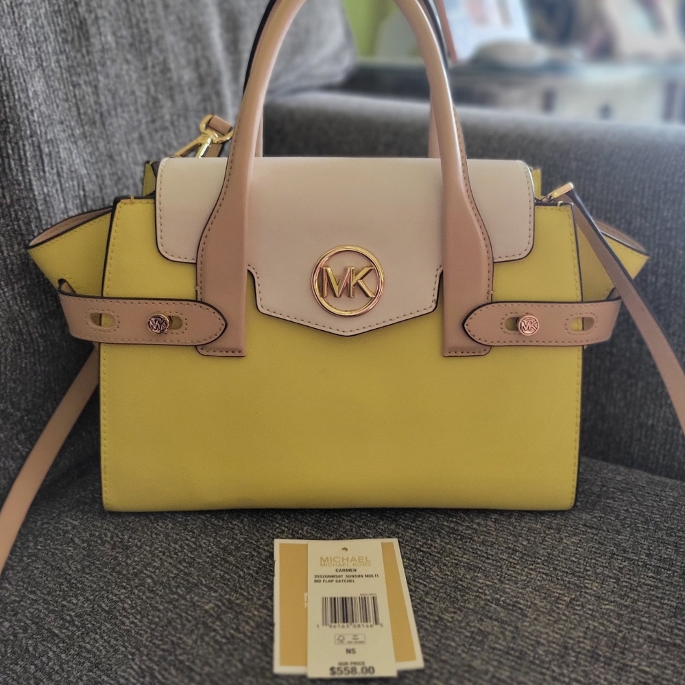 Michael Kors Yellow and Tan Satchel